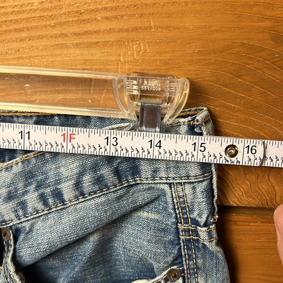 American Eagle Jeans Mens 29/30 Bootcut Blue Distressed Medium Wash Logo Patch - Picture 2 of 12